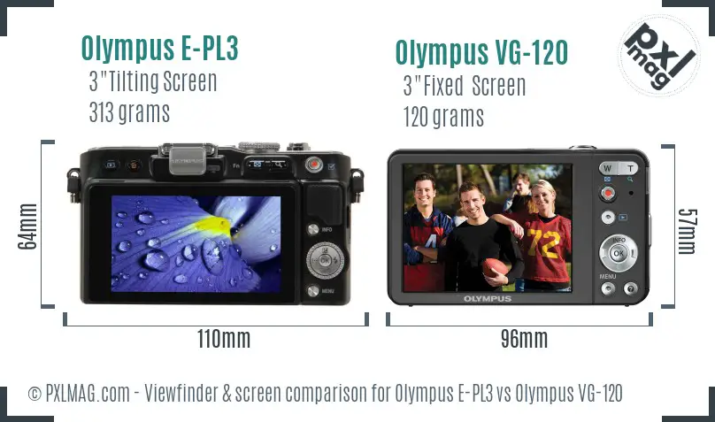 Olympus E-PL3 vs Olympus VG-120 Screen and Viewfinder comparison