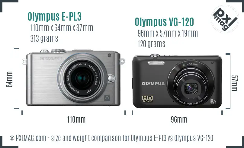 Olympus E-PL3 vs Olympus VG-120 size comparison