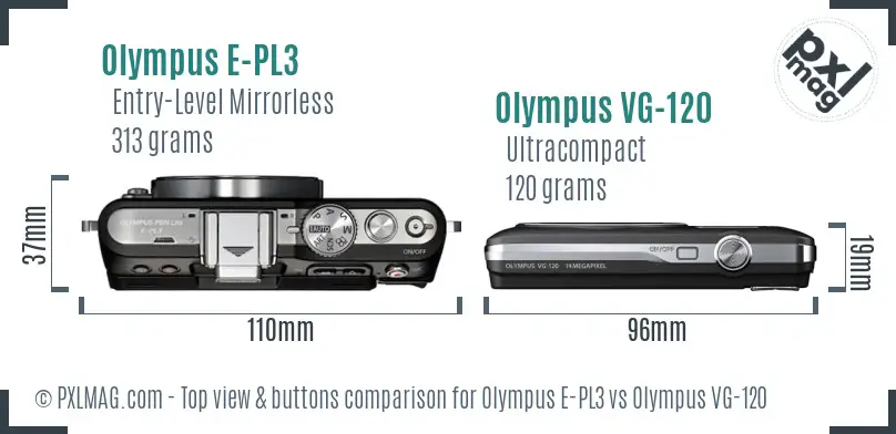 Olympus E-PL3 vs Olympus VG-120 top view buttons comparison