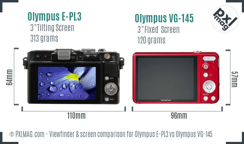 Olympus E-PL3 vs Olympus VG-145 Screen and Viewfinder comparison