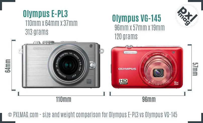 Olympus E-PL3 vs Olympus VG-145 size comparison