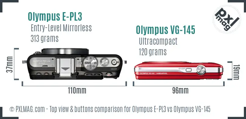 Olympus E-PL3 vs Olympus VG-145 top view buttons comparison