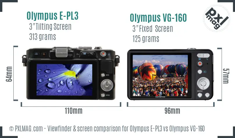 Olympus E-PL3 vs Olympus VG-160 Screen and Viewfinder comparison
