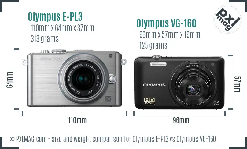 Olympus E-PL3 vs Olympus VG-160 size comparison