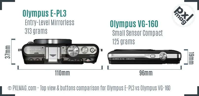 Olympus E-PL3 vs Olympus VG-160 top view buttons comparison