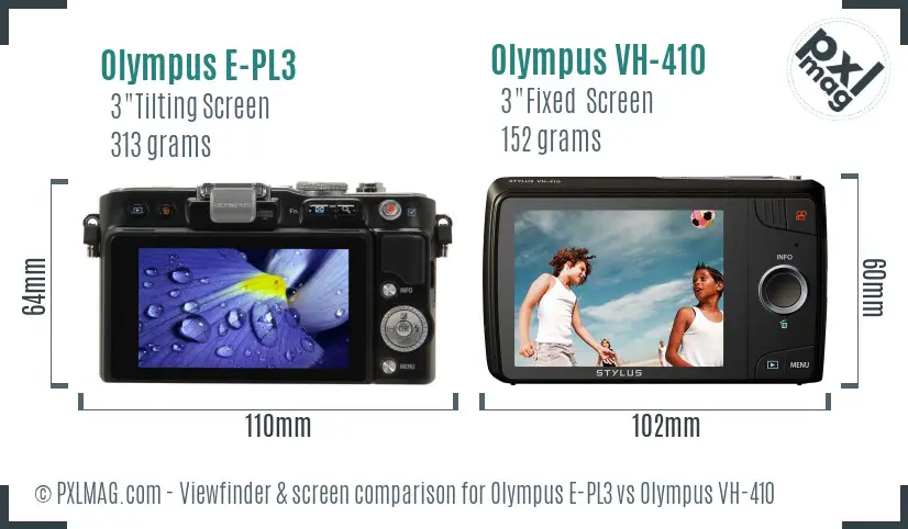 Olympus E-PL3 vs Olympus VH-410 Screen and Viewfinder comparison