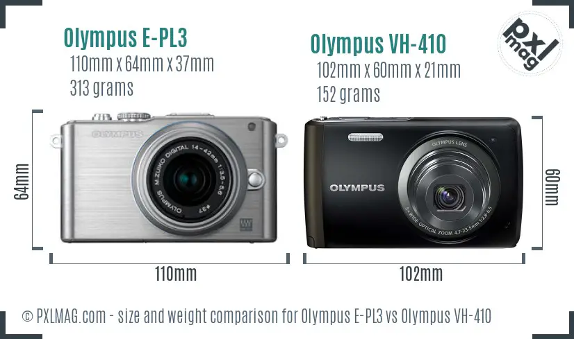 Olympus E-PL3 vs Olympus VH-410 size comparison