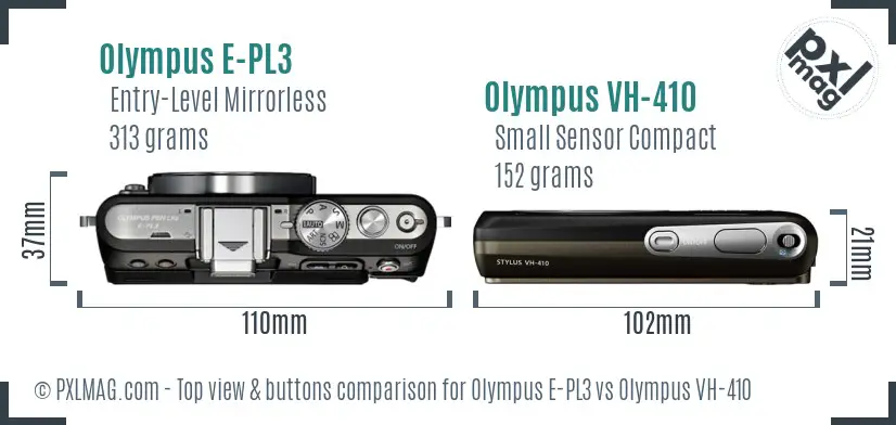 Olympus E-PL3 vs Olympus VH-410 top view buttons comparison