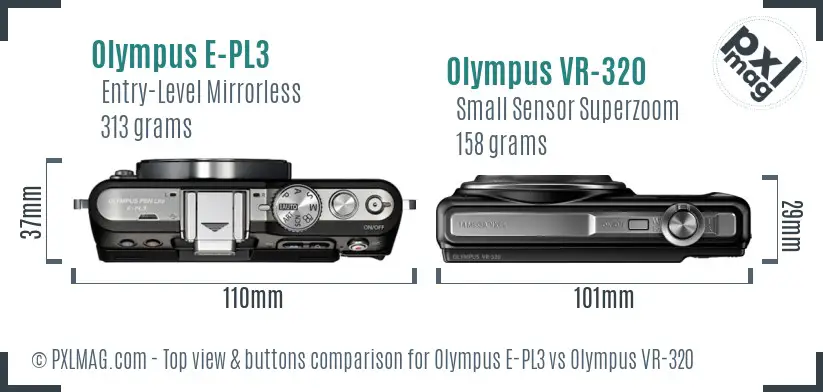 Olympus E-PL3 vs Olympus VR-320 top view buttons comparison