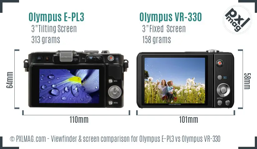 Olympus E-PL3 vs Olympus VR-330 Screen and Viewfinder comparison