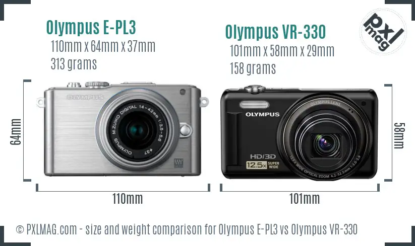 Olympus E-PL3 vs Olympus VR-330 size comparison