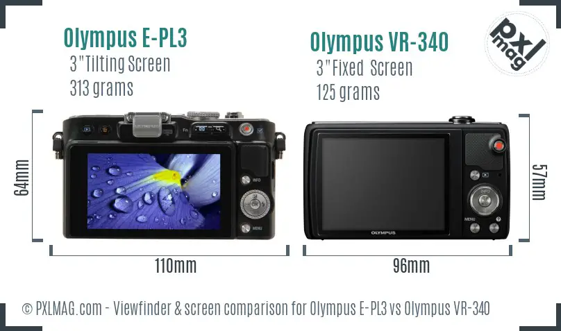 Olympus E-PL3 vs Olympus VR-340 Screen and Viewfinder comparison