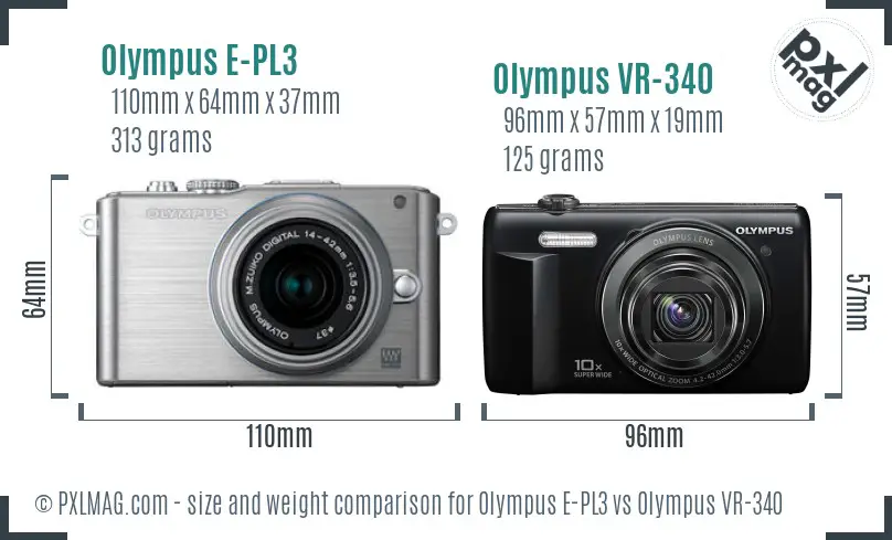 Olympus E-PL3 vs Olympus VR-340 size comparison