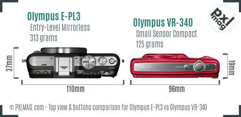 Olympus E-PL3 vs Olympus VR-340 top view buttons comparison