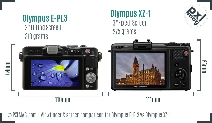 Olympus E-PL3 vs Olympus XZ-1 Screen and Viewfinder comparison
