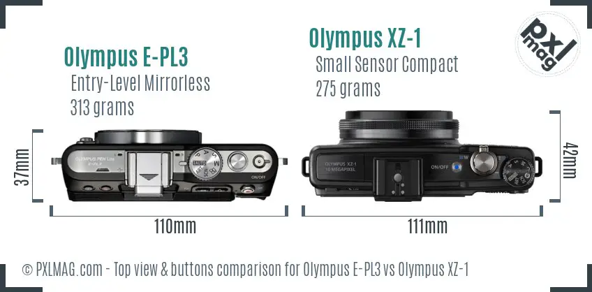 Olympus E-PL3 vs Olympus XZ-1 top view buttons comparison