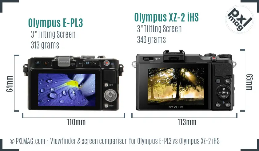 Olympus E-PL3 vs Olympus XZ-2 iHS Screen and Viewfinder comparison