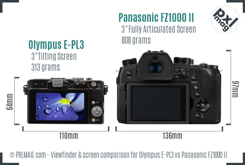 Olympus E-PL3 vs Panasonic FZ1000 II Screen and Viewfinder comparison