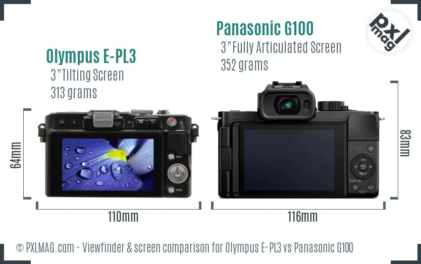 Olympus E-PL3 vs Panasonic G100 Screen and Viewfinder comparison