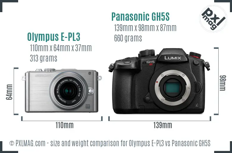 Olympus E-PL3 vs Panasonic GH5S size comparison