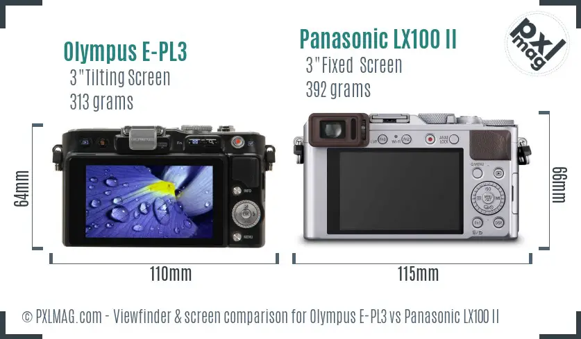 Olympus E-PL3 vs Panasonic LX100 II Screen and Viewfinder comparison