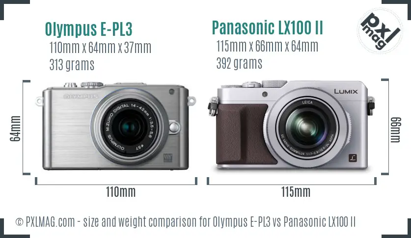 Olympus E-PL3 vs Panasonic LX100 II size comparison