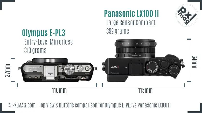 Olympus E-PL3 vs Panasonic LX100 II top view buttons comparison