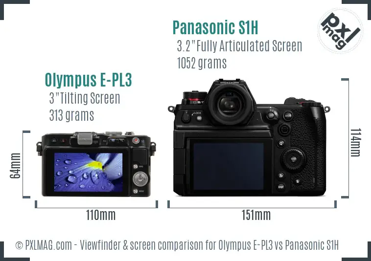 Olympus E-PL3 vs Panasonic S1H Screen and Viewfinder comparison
