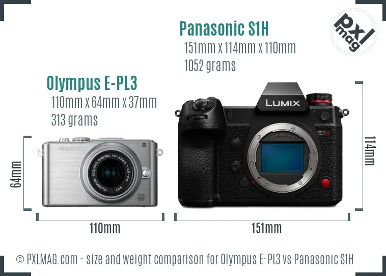 Olympus E-PL3 vs Panasonic S1H size comparison