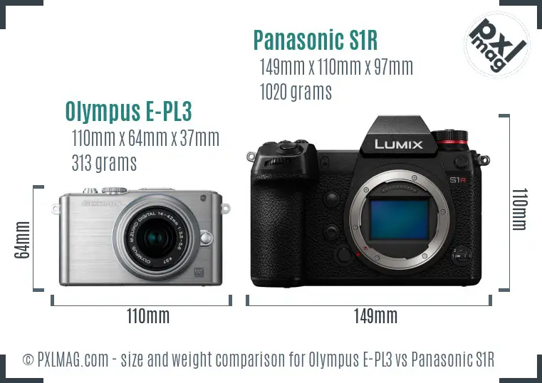 Olympus E-PL3 vs Panasonic S1R size comparison