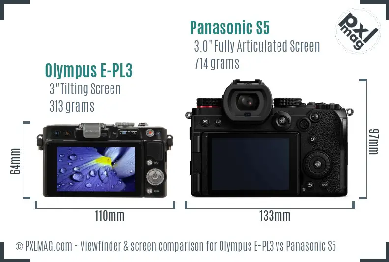 Olympus E-PL3 vs Panasonic S5 Screen and Viewfinder comparison