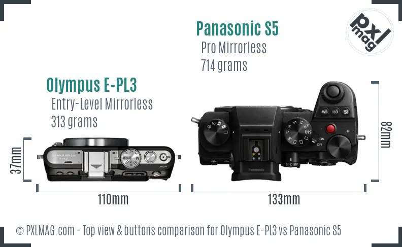 Olympus E-PL3 vs Panasonic S5 top view buttons comparison