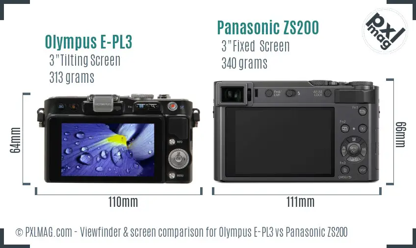 Olympus E-PL3 vs Panasonic ZS200 Screen and Viewfinder comparison