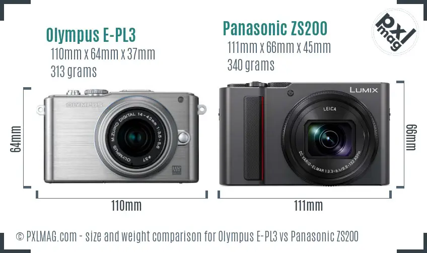 Olympus E-PL3 vs Panasonic ZS200 size comparison
