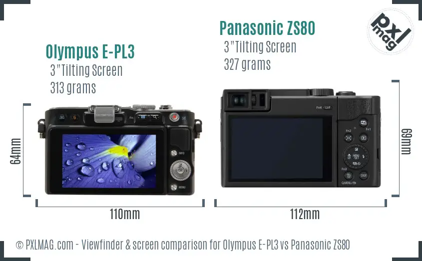 Olympus E-PL3 vs Panasonic ZS80 Screen and Viewfinder comparison