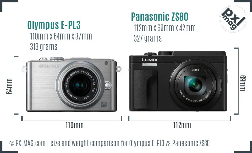 Olympus E-PL3 vs Panasonic ZS80 size comparison