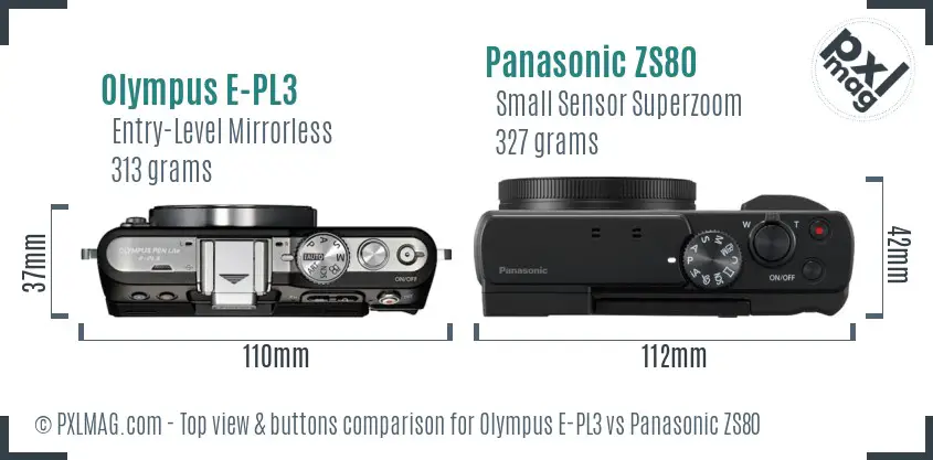 Olympus E-PL3 vs Panasonic ZS80 top view buttons comparison