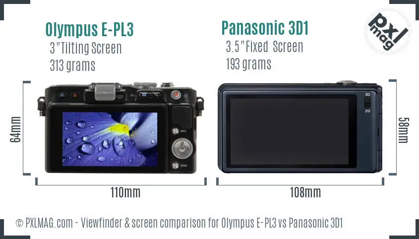 Olympus E-PL3 vs Panasonic 3D1 Screen and Viewfinder comparison