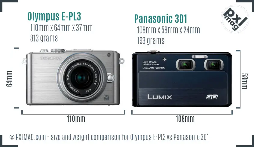 Olympus E-PL3 vs Panasonic 3D1 size comparison