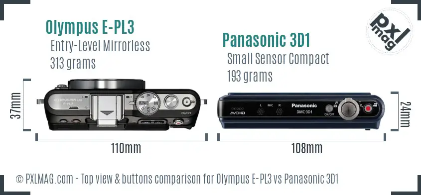 Olympus E-PL3 vs Panasonic 3D1 top view buttons comparison