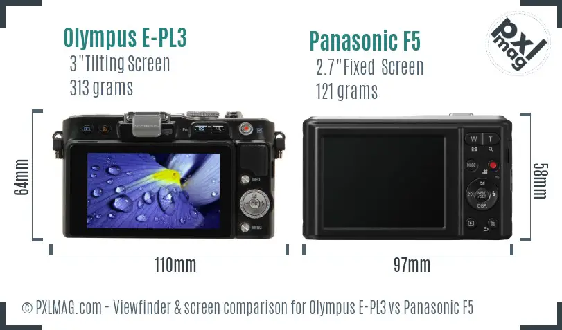Olympus E-PL3 vs Panasonic F5 Screen and Viewfinder comparison