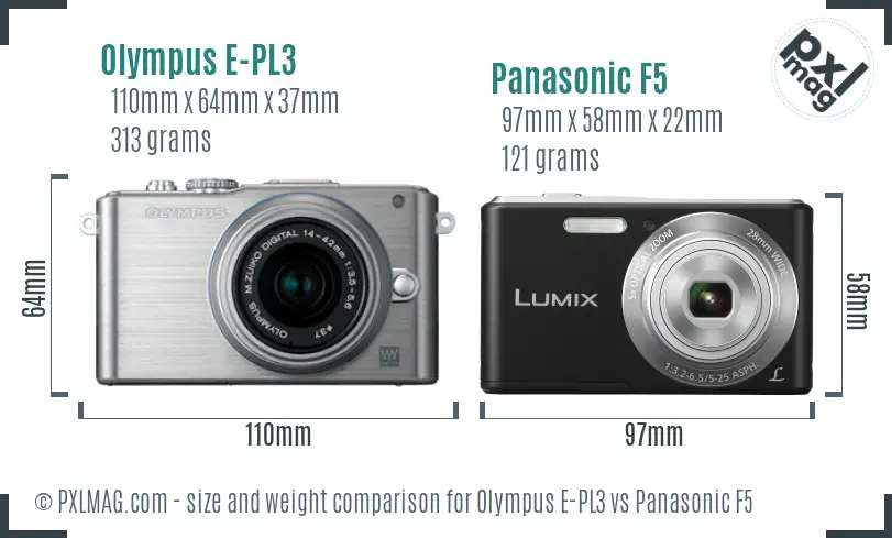 Olympus E-PL3 vs Panasonic F5 size comparison