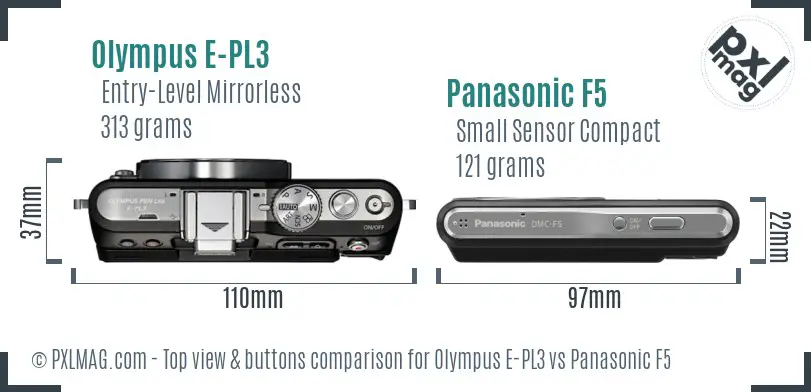 Olympus E-PL3 vs Panasonic F5 top view buttons comparison