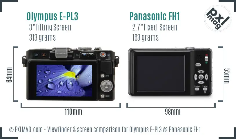 Olympus E-PL3 vs Panasonic FH1 Screen and Viewfinder comparison