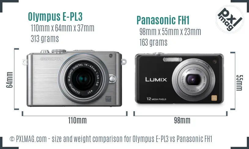 Olympus E-PL3 vs Panasonic FH1 size comparison