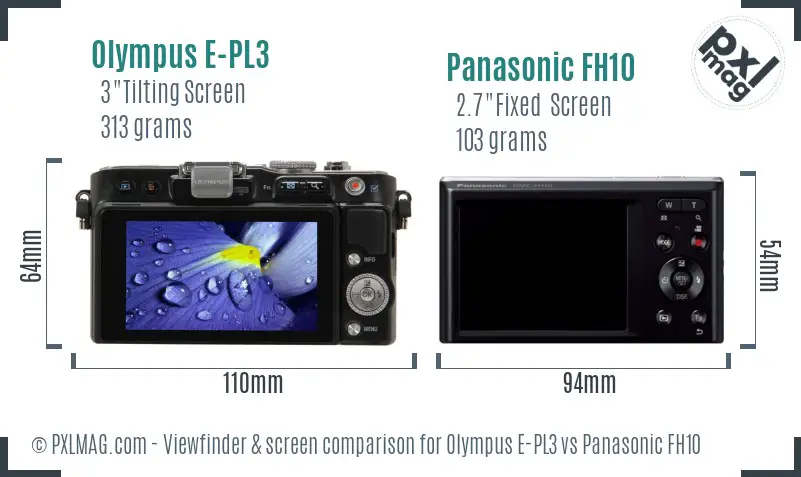 Olympus E-PL3 vs Panasonic FH10 Screen and Viewfinder comparison