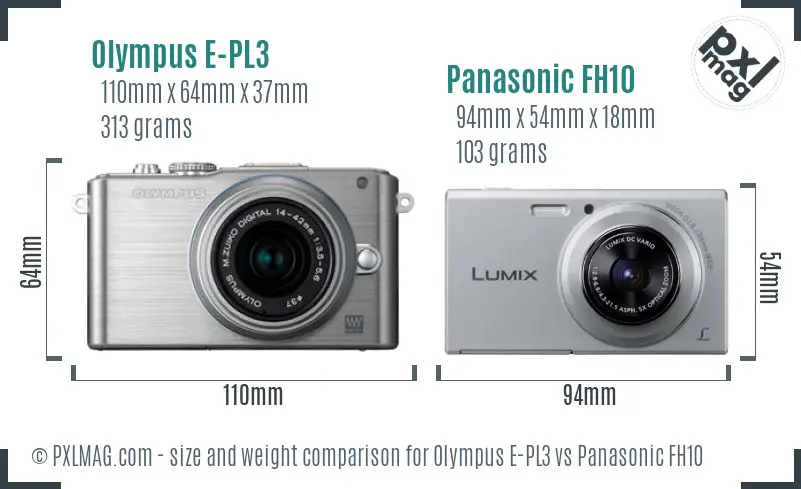 Olympus E-PL3 vs Panasonic FH10 size comparison