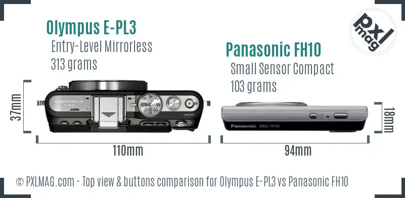 Olympus E-PL3 vs Panasonic FH10 top view buttons comparison