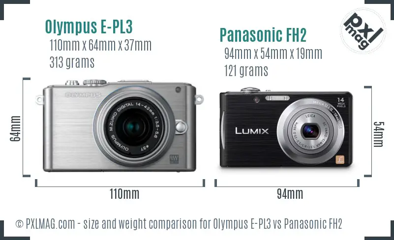 Olympus E-PL3 vs Panasonic FH2 size comparison