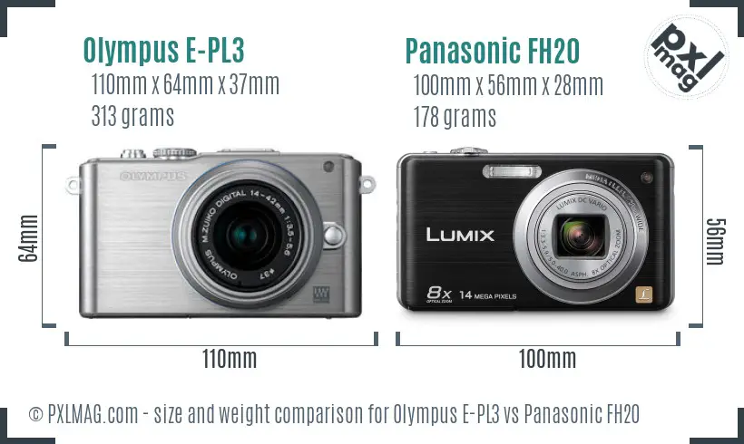 Olympus E-PL3 vs Panasonic FH20 size comparison